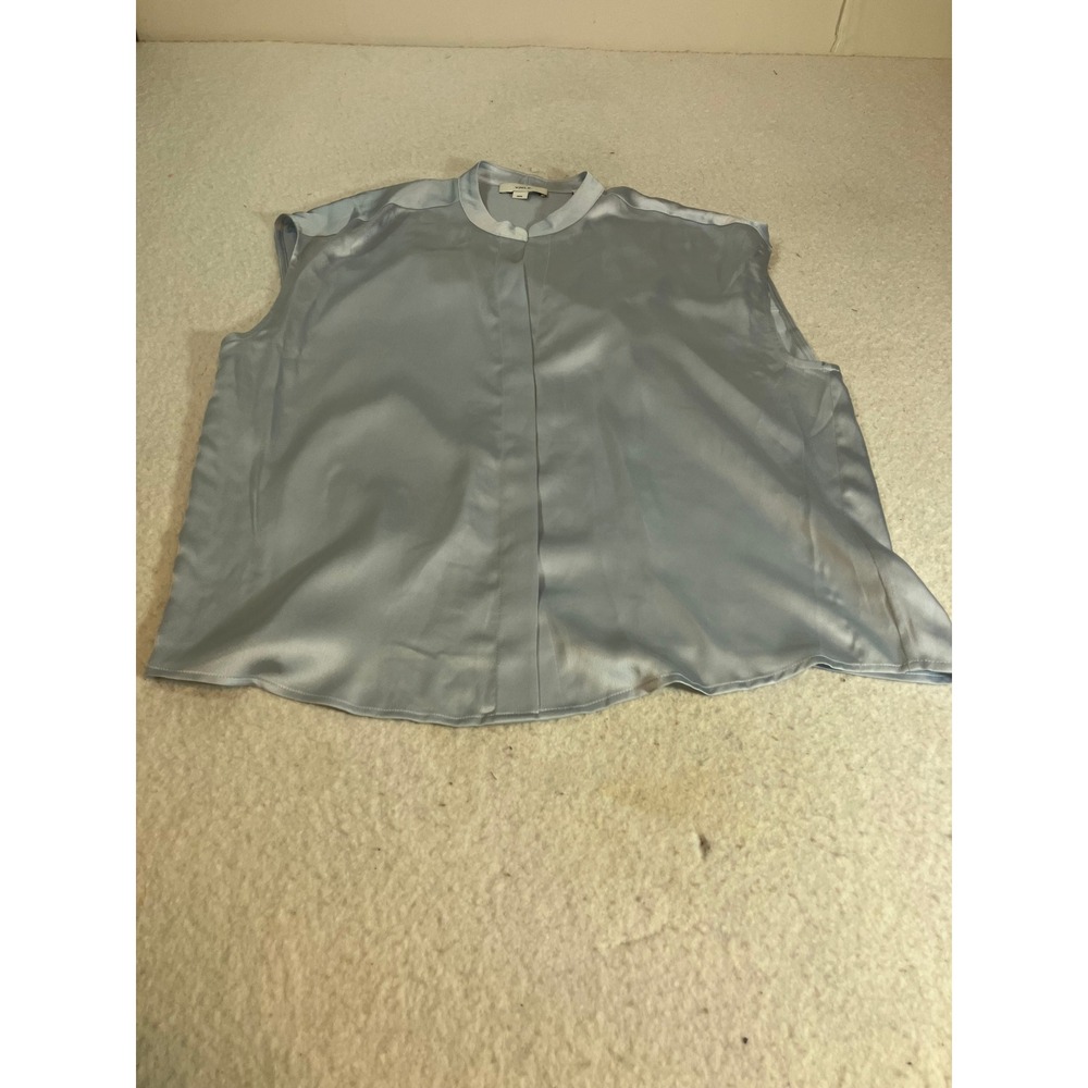 Vince Womens Ice Blue Satin Silk Sleeveless Band Collar Button Down Blouse M